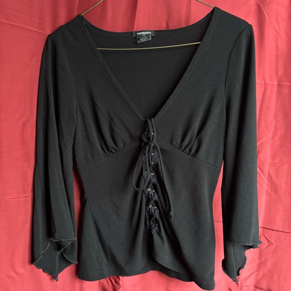 Vintage y2k Eyeshadow milkmaid 3/4 flare sleeve top - Picture 3 of 4